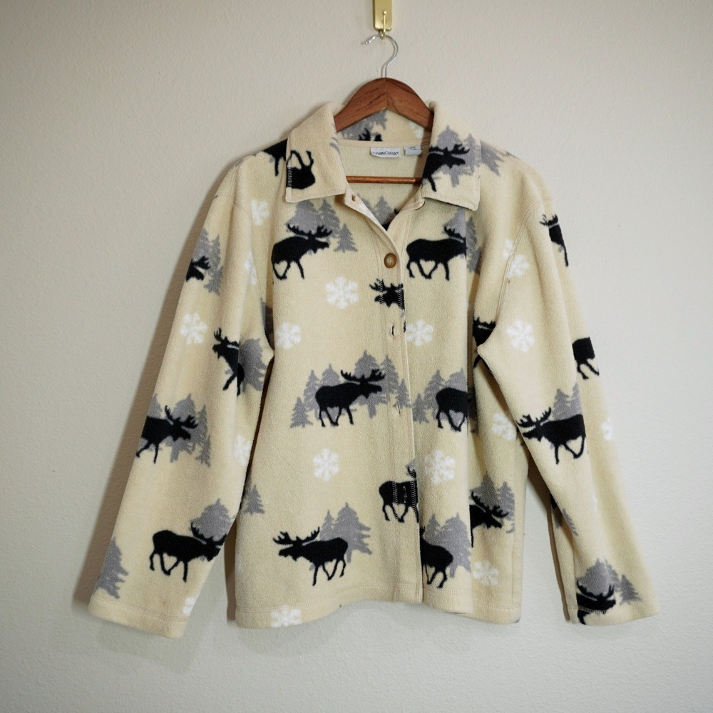 Vintage Cabin Creek Moose Fleece Jacket Women's Size Large Cabincore Rustic